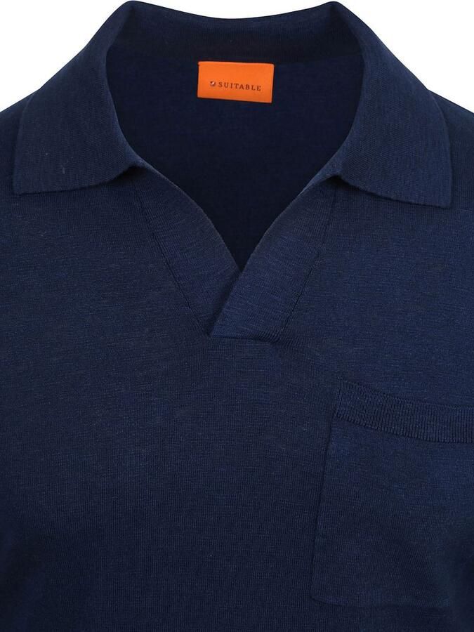 Suitable Longsleeve Knitted Poloshirt Riva Pocket Navy - Foto 2