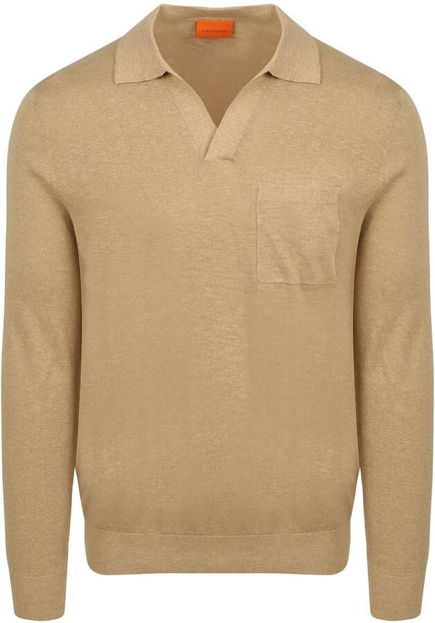 Suitable Longsleeve Knitted Poloshirt Riva Pocket Sand