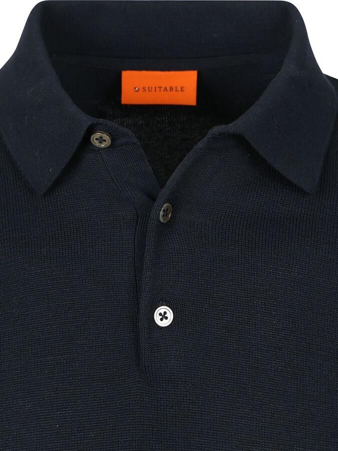 Suitable Longsleeve Poloshirt Flat Knit Navy