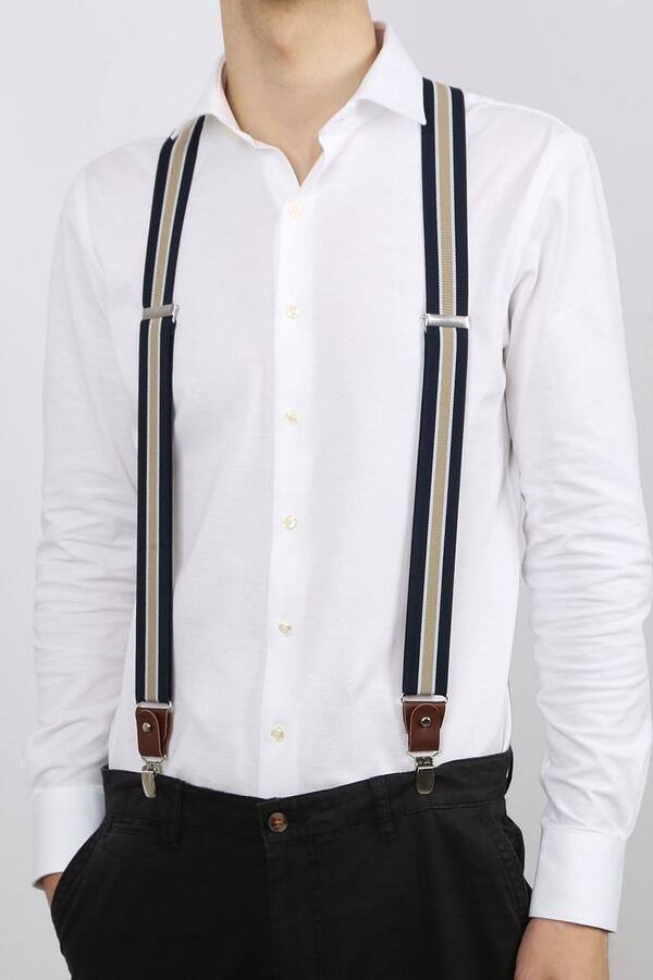 Suitable Luxe Bretels Navy Streep Beige - Foto 3
