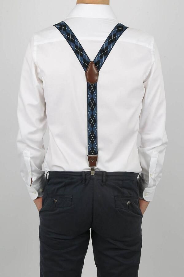 Suitable Riem Luxe Bretels Ruiten Navy - Foto 2