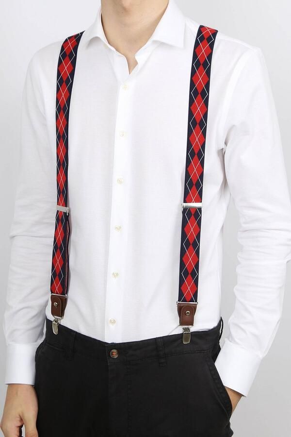 Suitable Kostuum Luxe Bretels Ruiten Rood - Foto 3