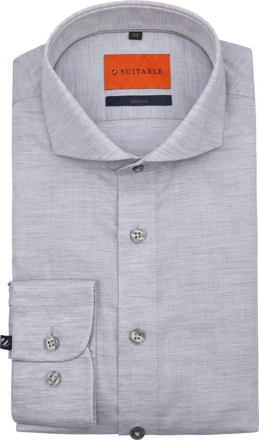 Suitable Overhemd Lange Mouw Melange Overhemd Grijs - Foto 3