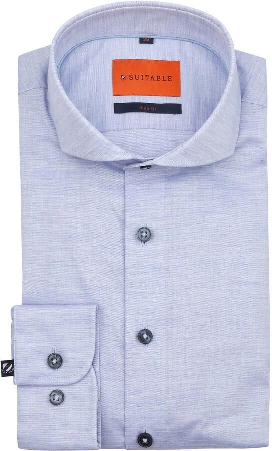 Suitable Overhemd Lange Mouw Melange Overhemd Lichtblauw - Foto 3