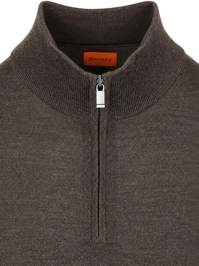 Suitable Merino Half Zip Trui Bruin