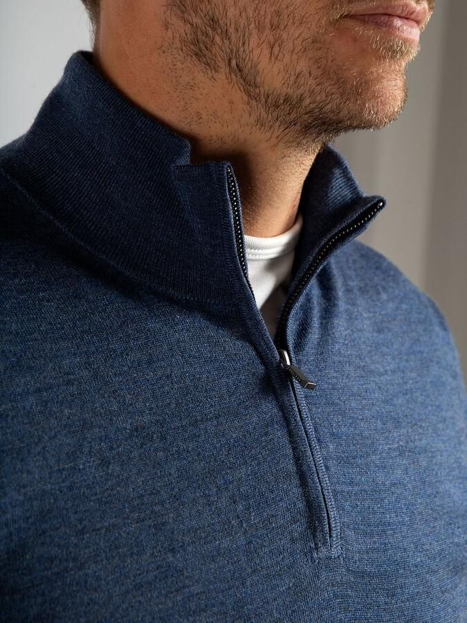 Suitable Merino Half Zip Trui Denim Blauw - Foto 2