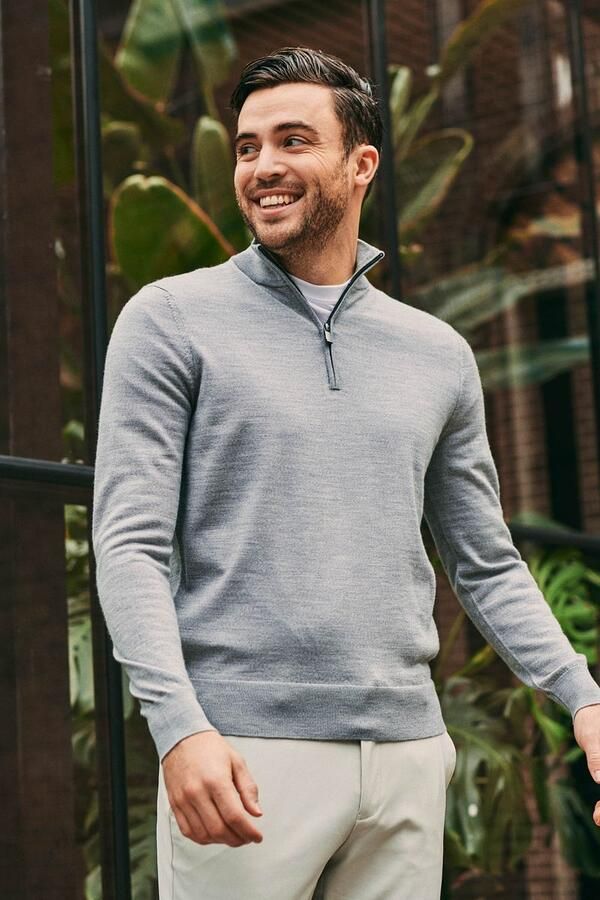 Suitable Merino Half Zip Trui Grijs - Foto 3