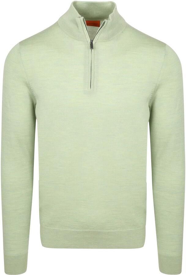 Suitable Merino Half Zip Trui Lichtgroen