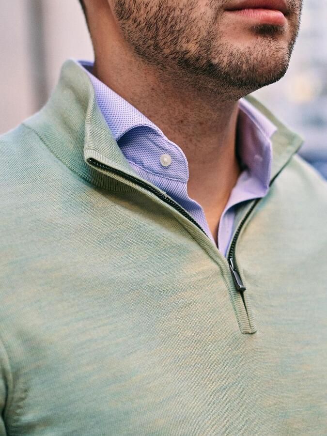 Suitable Merino Half Zip Trui Lichtgroen - Foto 2
