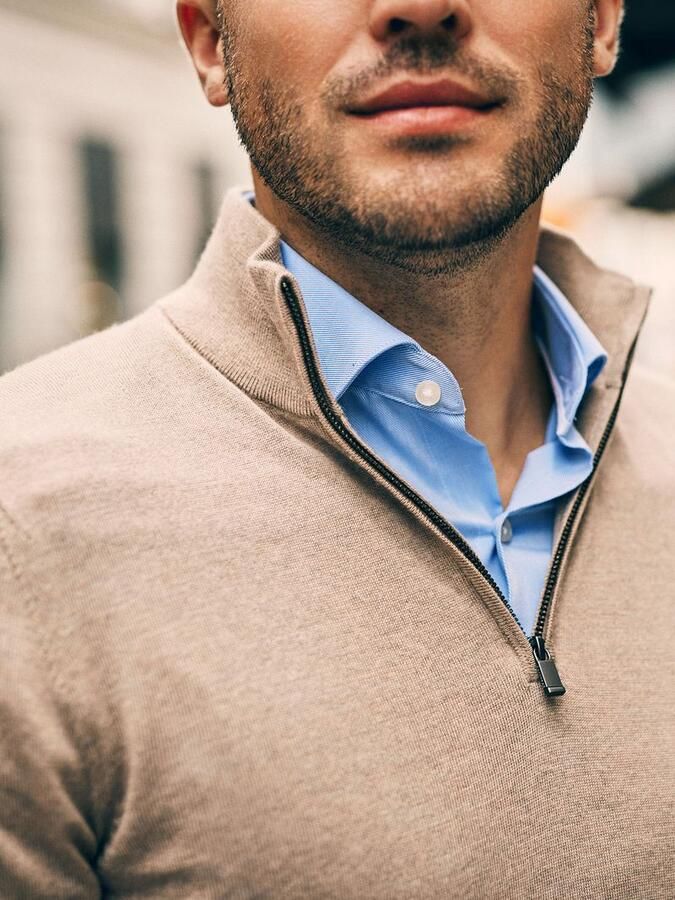 Suitable Merino Half Zip Trui Sand - Foto 3