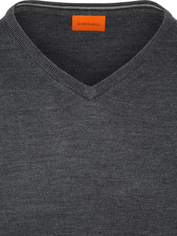 Suitable Merino Pullover V-Hals Antraciet