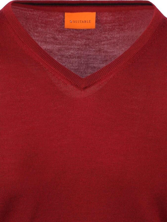 Suitable Merino Pullover V-Hals Donkerrood - Foto 2