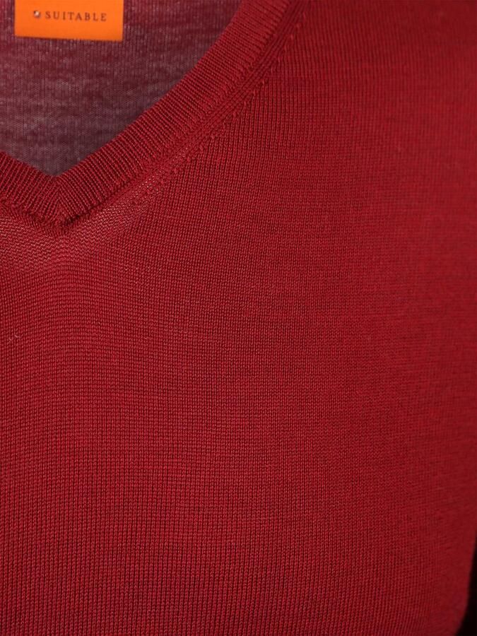 Suitable Merino Pullover V-Hals Donkerrood - Foto 3
