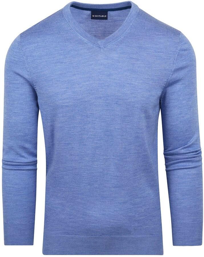 Suitable Merino Pullover V-Hals Lichtblauw