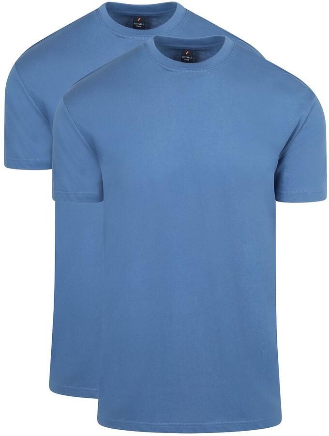 Suitable Obra T-Shirt Hoge Ronde Hals Mid Blauw 2-Pack