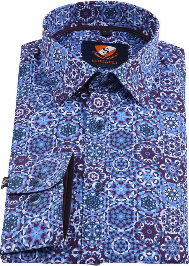 Suitable Overhemd Blauw Paars Dessin - Foto 2