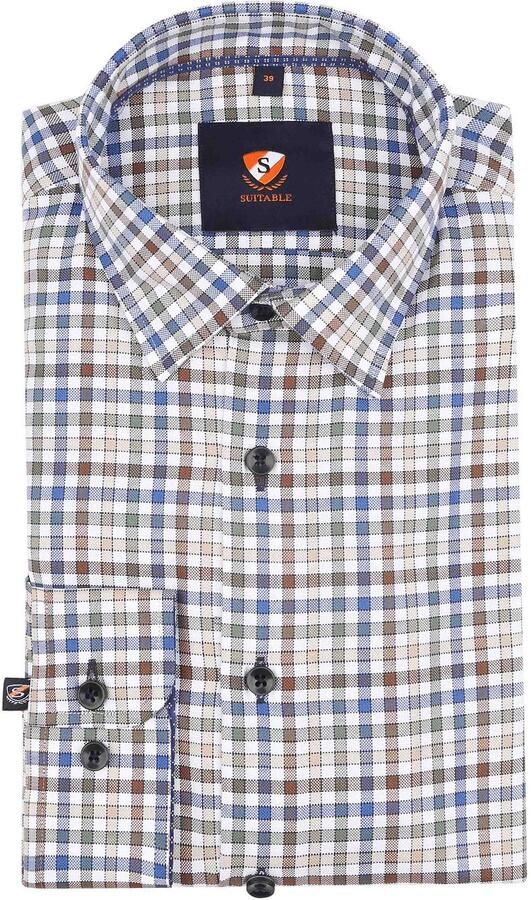 Suitable Overhemd Lange Mouw Overhemd Bruin Ruiten - Foto 3