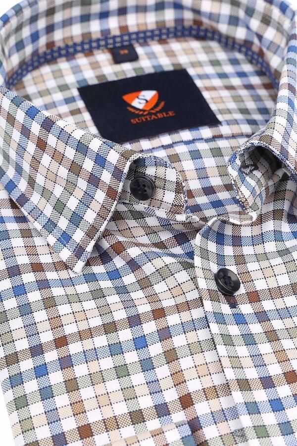 Suitable Overhemd Lange Mouw Overhemd Bruin Ruiten - Foto 2