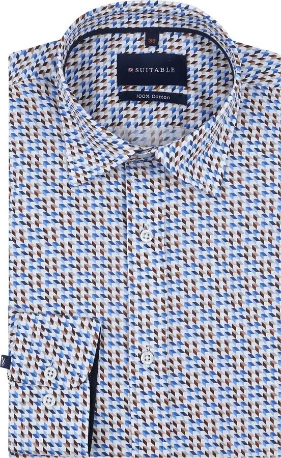 Suitable Overhemd Construct Print Blauw
