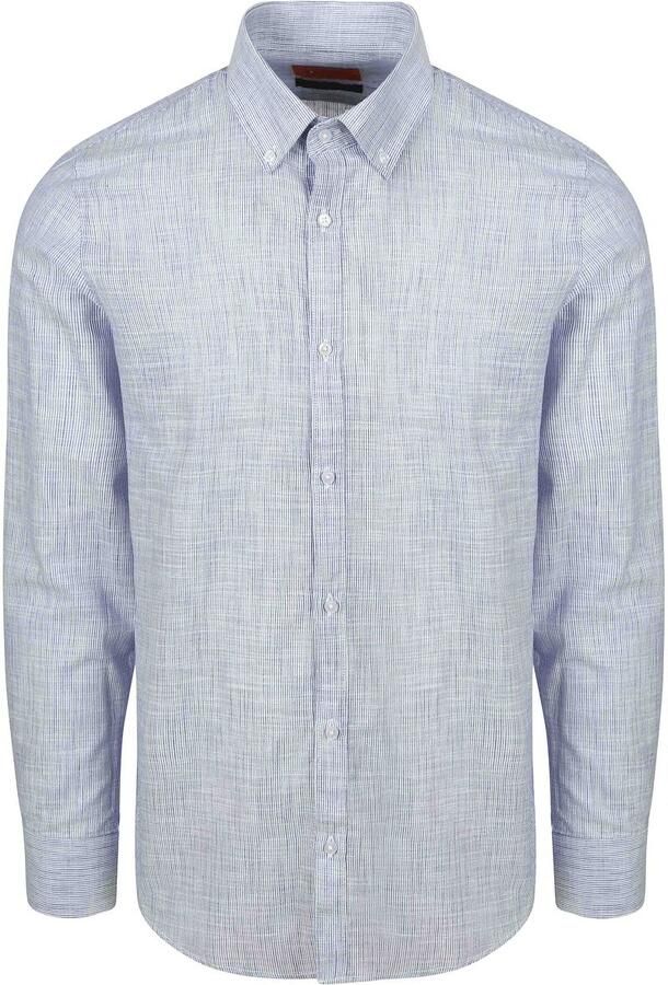 Suitable Overhemd Cotton Slub Streep Blauw