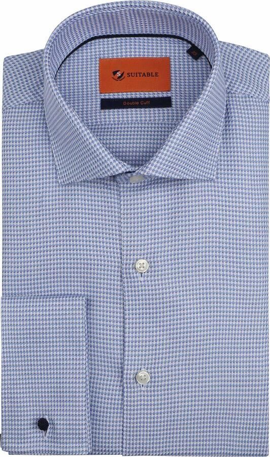 Suitable Overhemd Lange Mouw Overhemd Dubbel Manchet Print Blauw