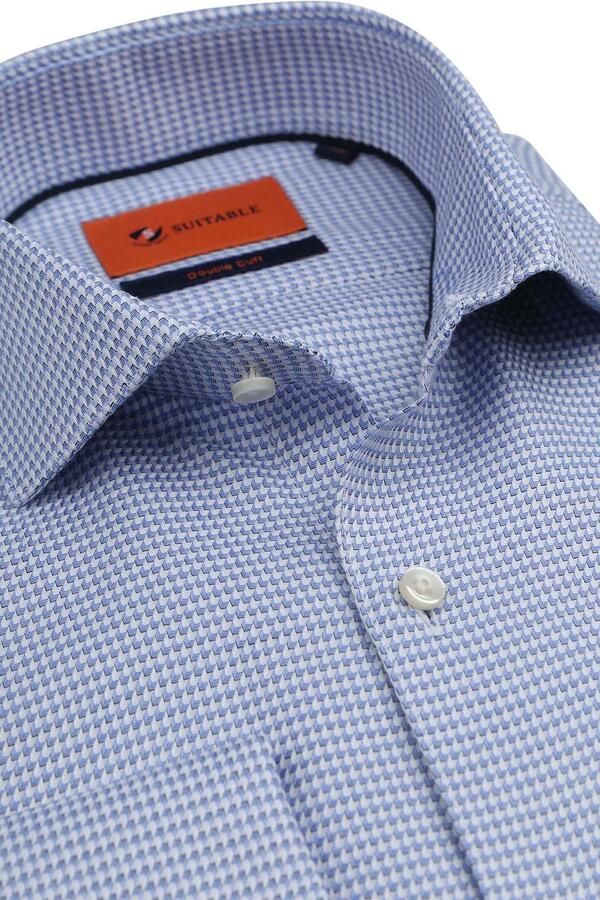 Suitable Overhemd Lange Mouw Overhemd Dubbel Manchet Print Blauw - Foto 2