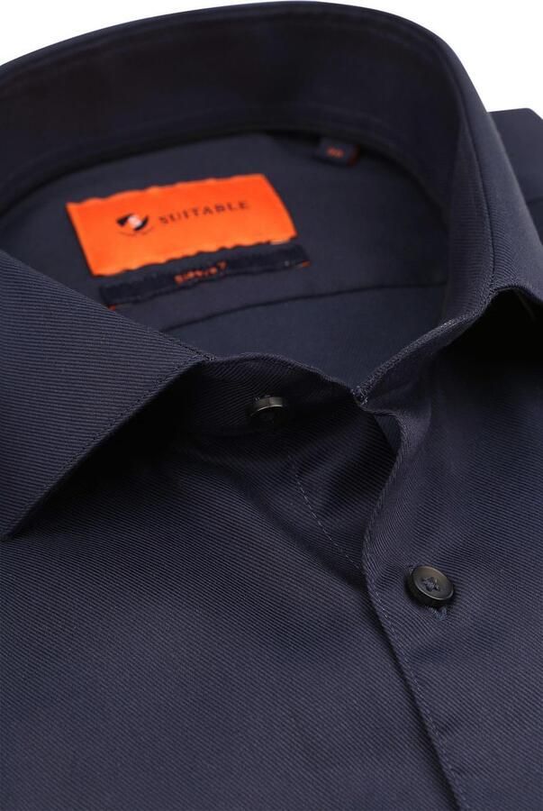 Suitable Overhemd Extra Lange Mouwen Twill Navy - Foto 4