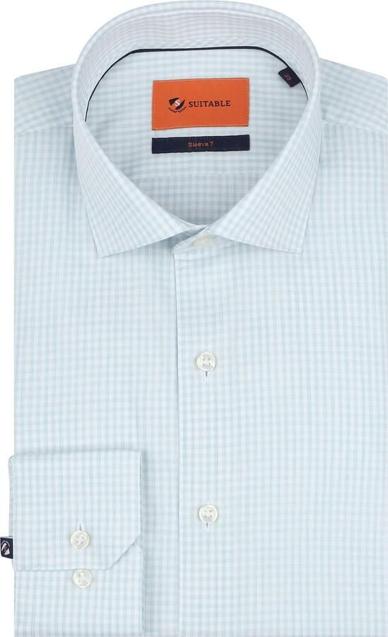 Suitable Overhemd Extra Lange Mouwen Twill Ruit Lichtgroen