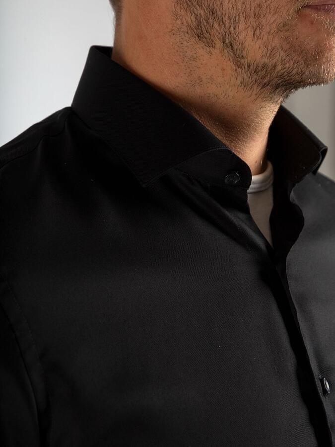 Suitable Overhemd Extra Lange Mouwen Twill Zwart - Foto 3