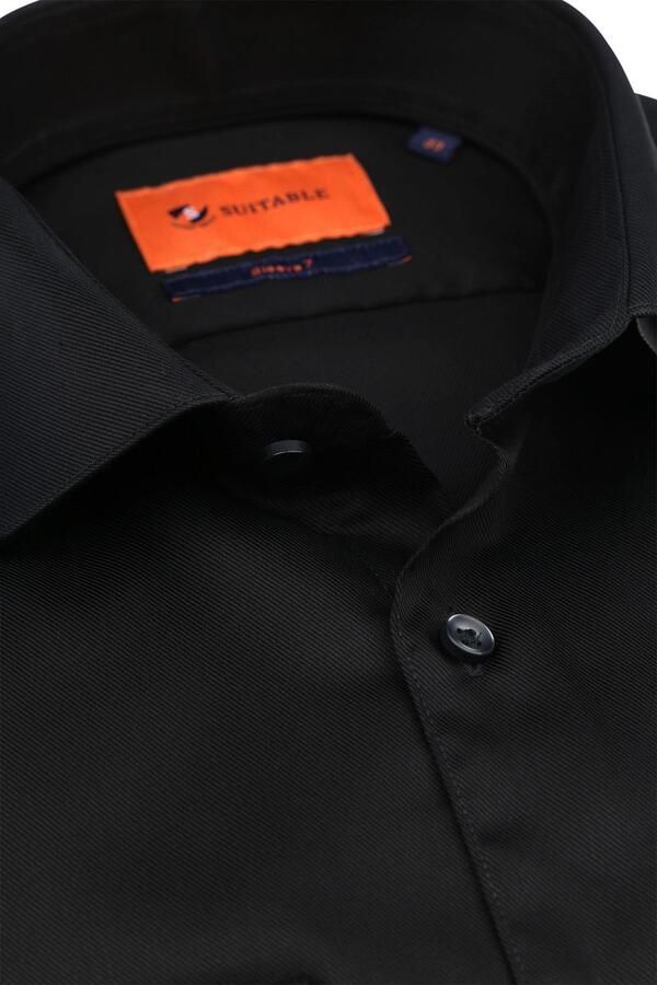 Suitable Overhemd Extra Lange Mouwen Twill Zwart - Foto 5