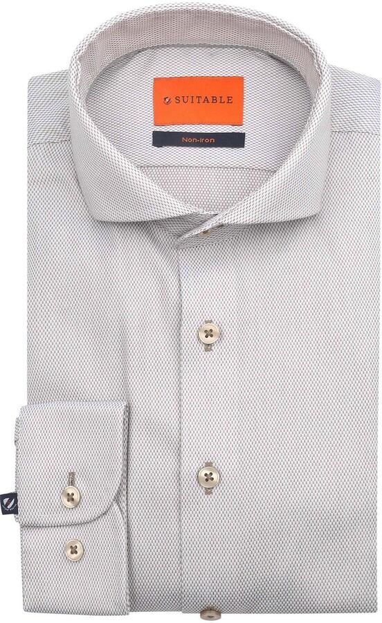 Suitable Overhemd Lange Mouw Overhemd Jacquard Luxe Beige