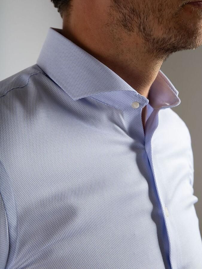 Suitable Overhemd Lange Mouw Overhemd Jacquard Luxe Lichtblauw - Foto 2