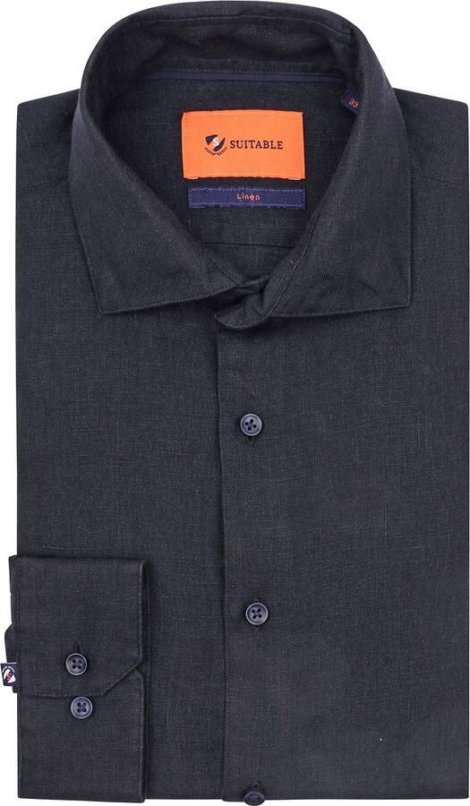 Suitable Overhemd Lange Mouw Overhemd Linnen Navy - Foto 3