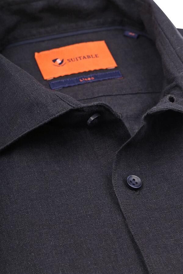 Suitable Overhemd Lange Mouw Overhemd Linnen Navy - Foto 3