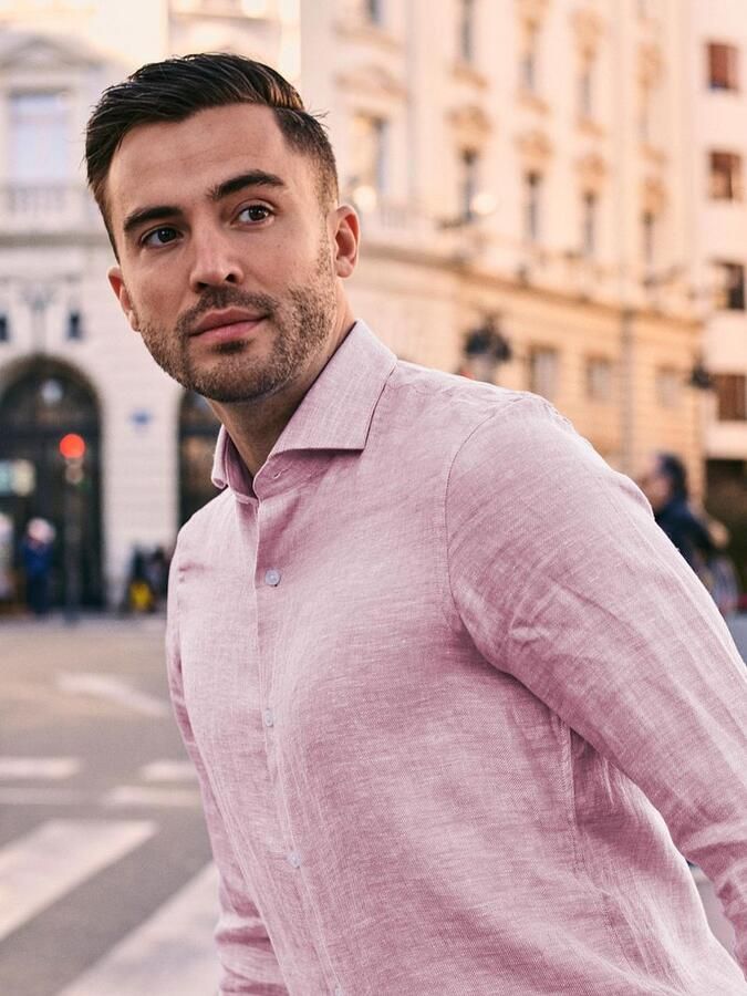 Suitable Overhemd Lange Mouw Overhemd Linnen Roze - Foto 3