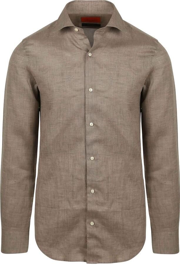 Suitable Overhemd Lange Mouw Overhemd Linnen Taupe