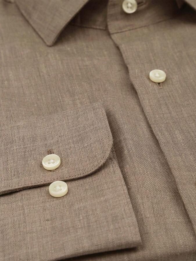 Suitable Overhemd Lange Mouw Overhemd Linnen Taupe - Foto 3