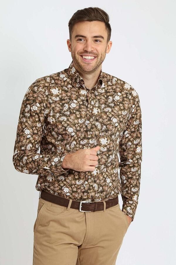 Suitable Overhemd Paisley Groen Beige - Foto 2