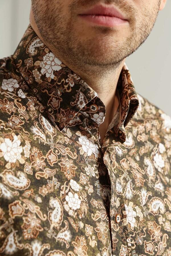 Suitable Overhemd Paisley Groen Beige - Foto 3
