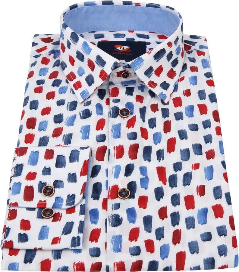 Suitable Overhemd Penseelstreken Blauw Rood - Foto 2