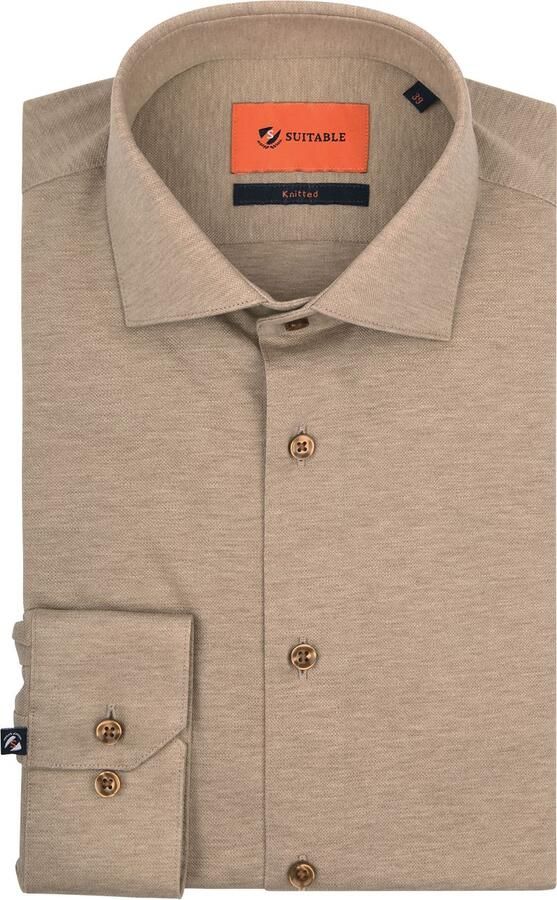 Suitable Overhemd Lange Mouw Overhemd Pique Beige