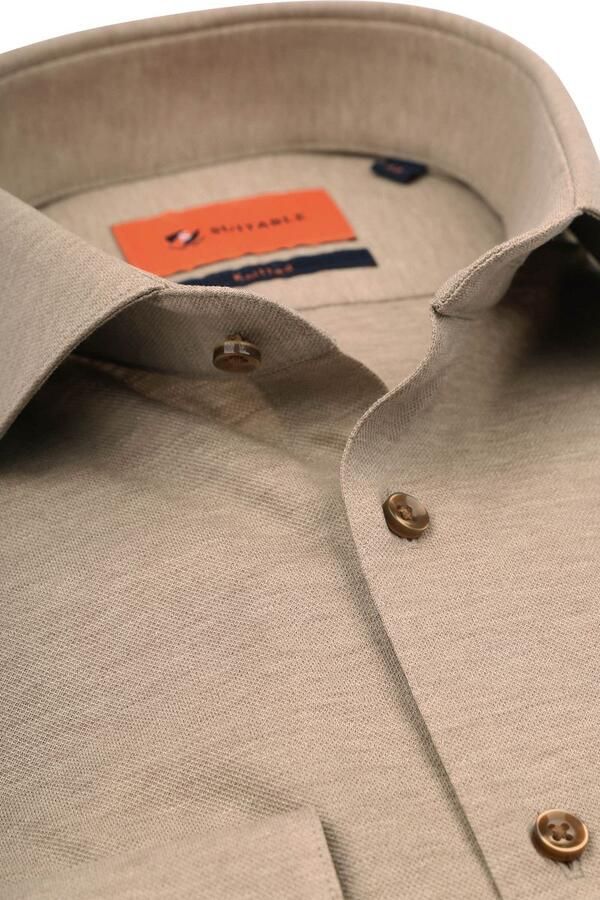 Suitable Overhemd Lange Mouw Overhemd Pique Beige - Foto 4
