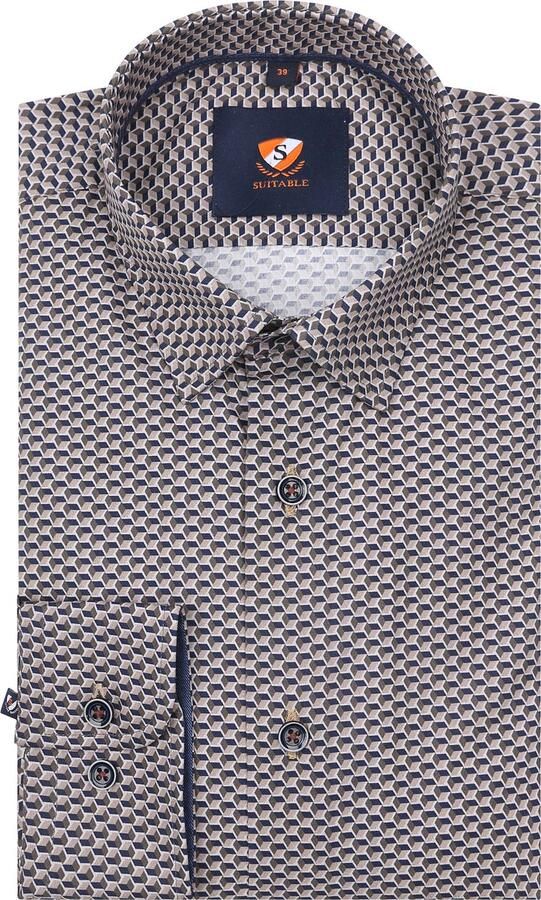 Suitable Overhemd Lange Mouw Overhemd Print Bruin 267-11
