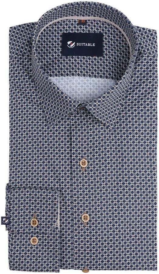 Suitable Overhemd Print Donkerblauw