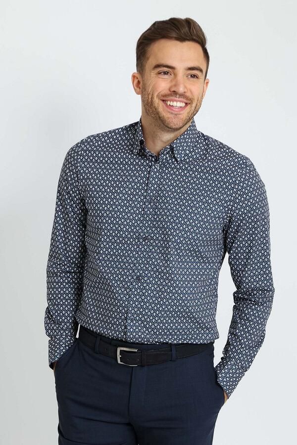 Suitable Overhemd Print Navy - Foto 3
