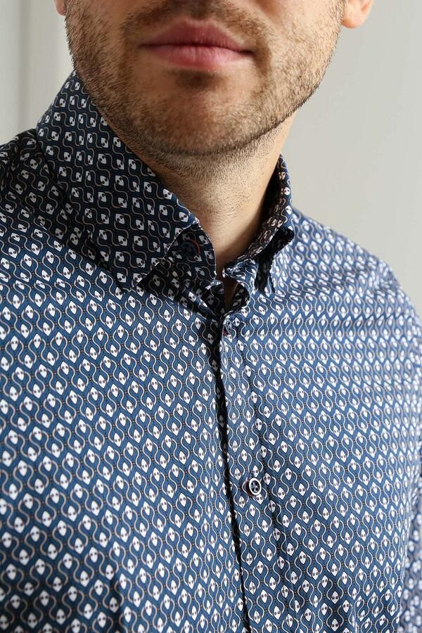 Suitable Overhemd Print Navy - Foto 4