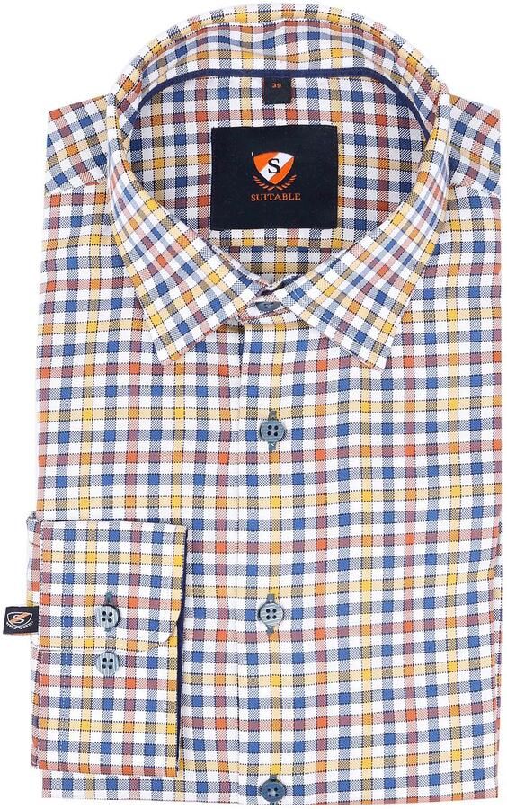 Suitable Overhemd Lange Mouw Overhemd Rood Gele Ruiten - Foto 3