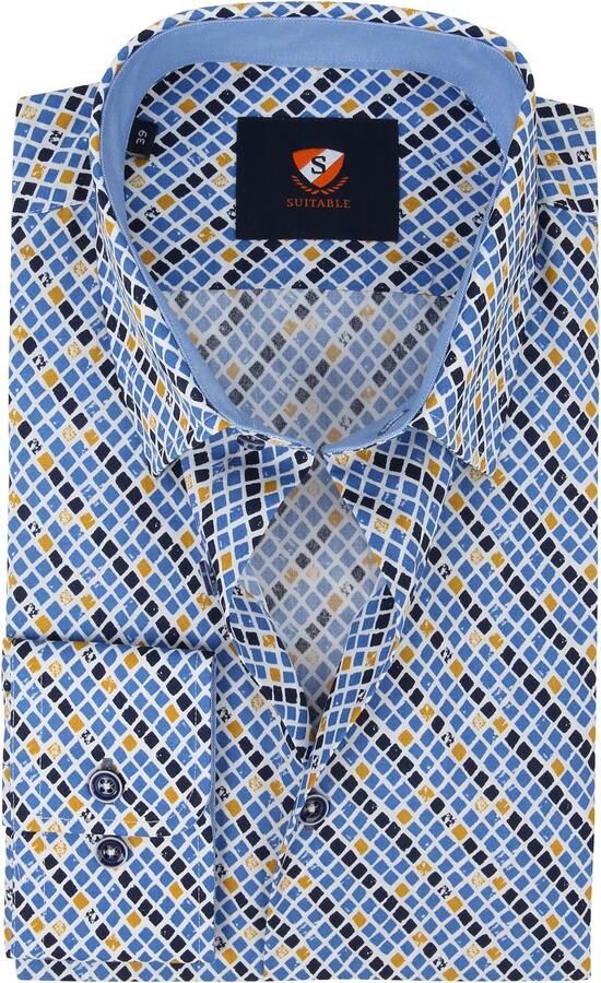 Suitable Overhemd Ruit Blauw Geel
