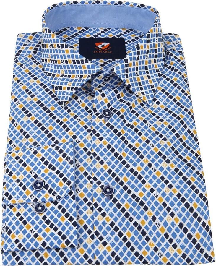 Suitable Overhemd Ruit Blauw Geel - Foto 2