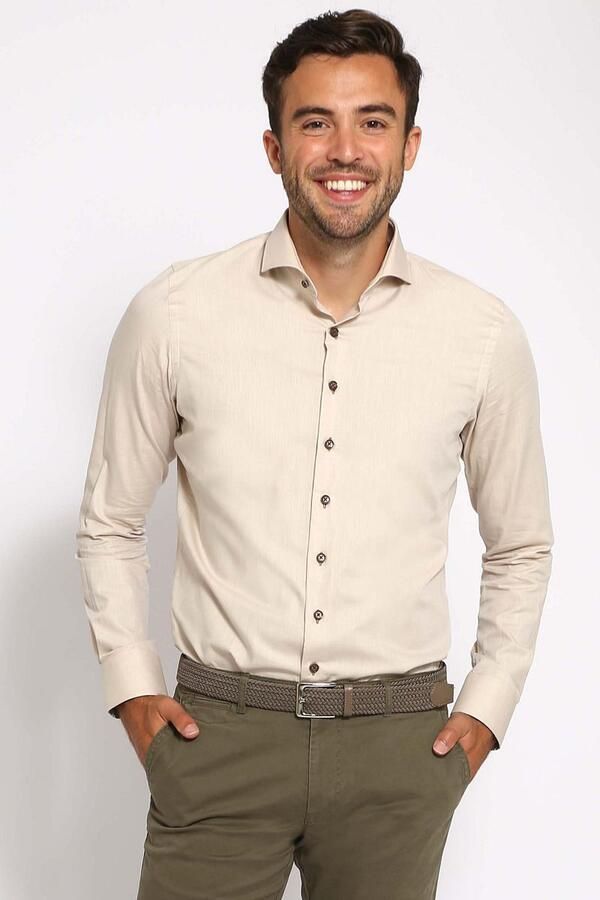 Suitable Overhemd Lange Mouw Overhemd Twill Beige - Foto 4